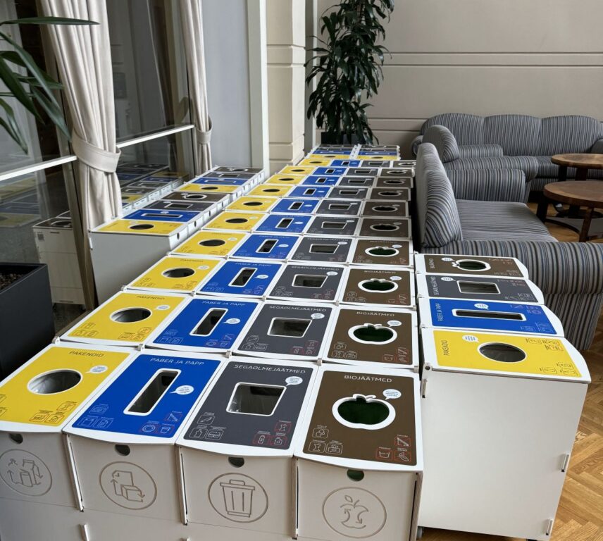 Recycling bins for airports designed for plastic, paper, mixed, and bio waste sorting in passenger areas