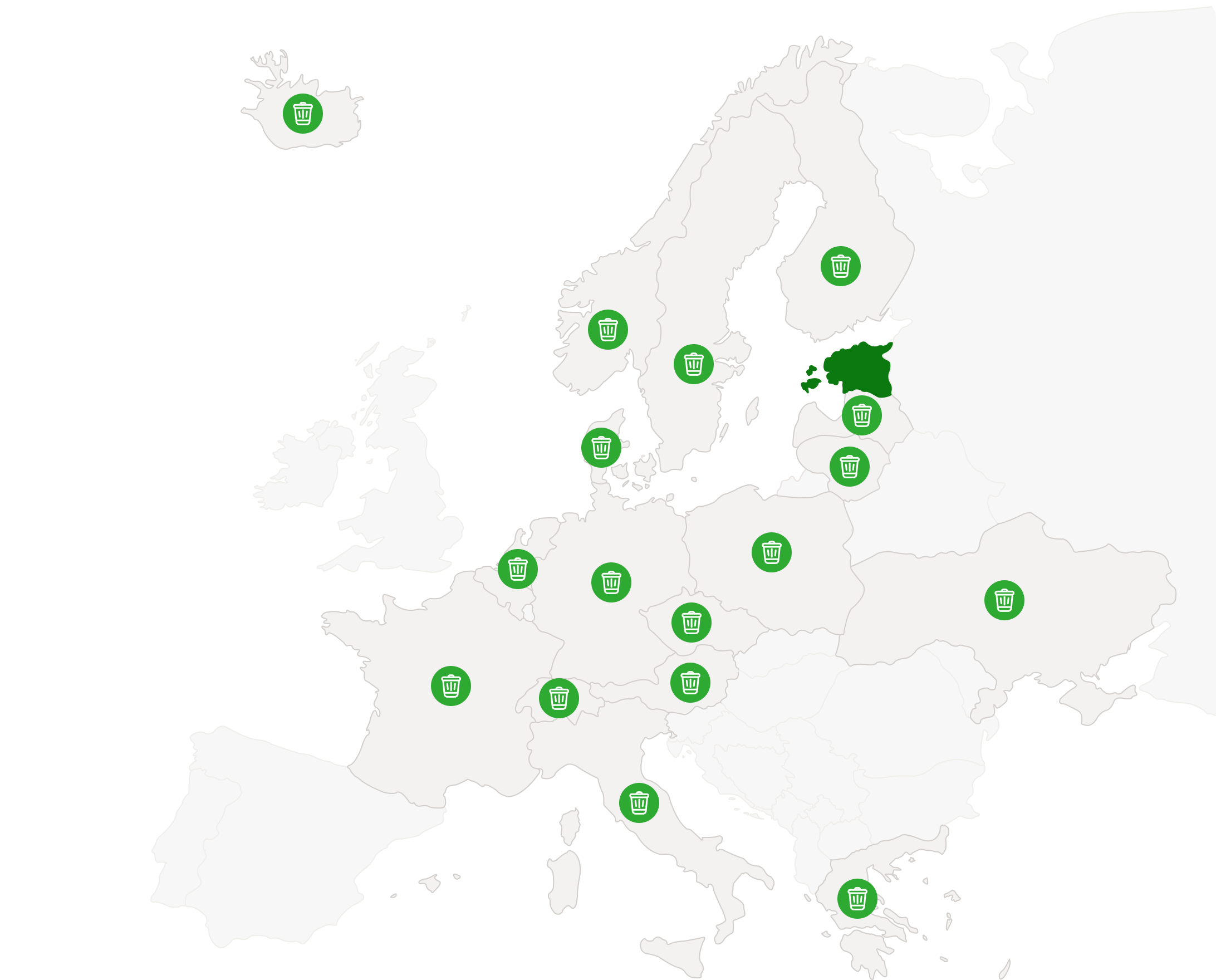 Map of Europe showing countries where Sortaider waste sorting solutions are used