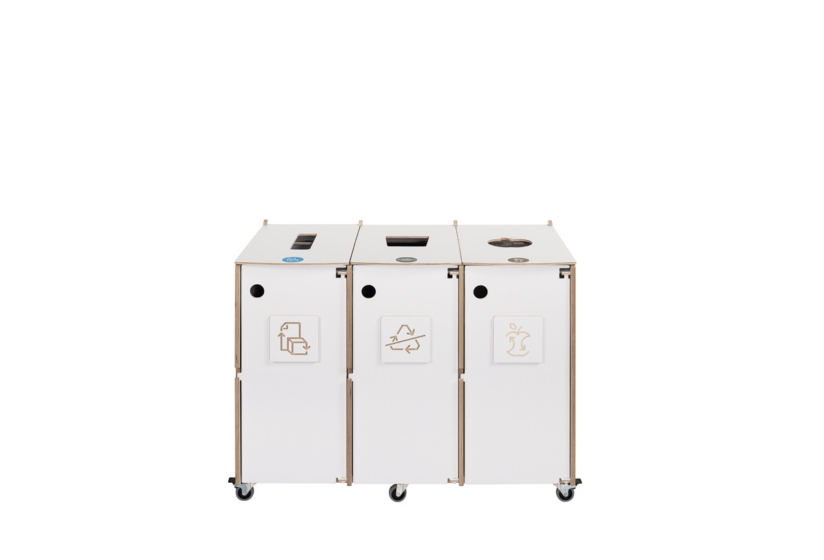 Recycling bin Ecolong 60W3 front view with three sorting sections