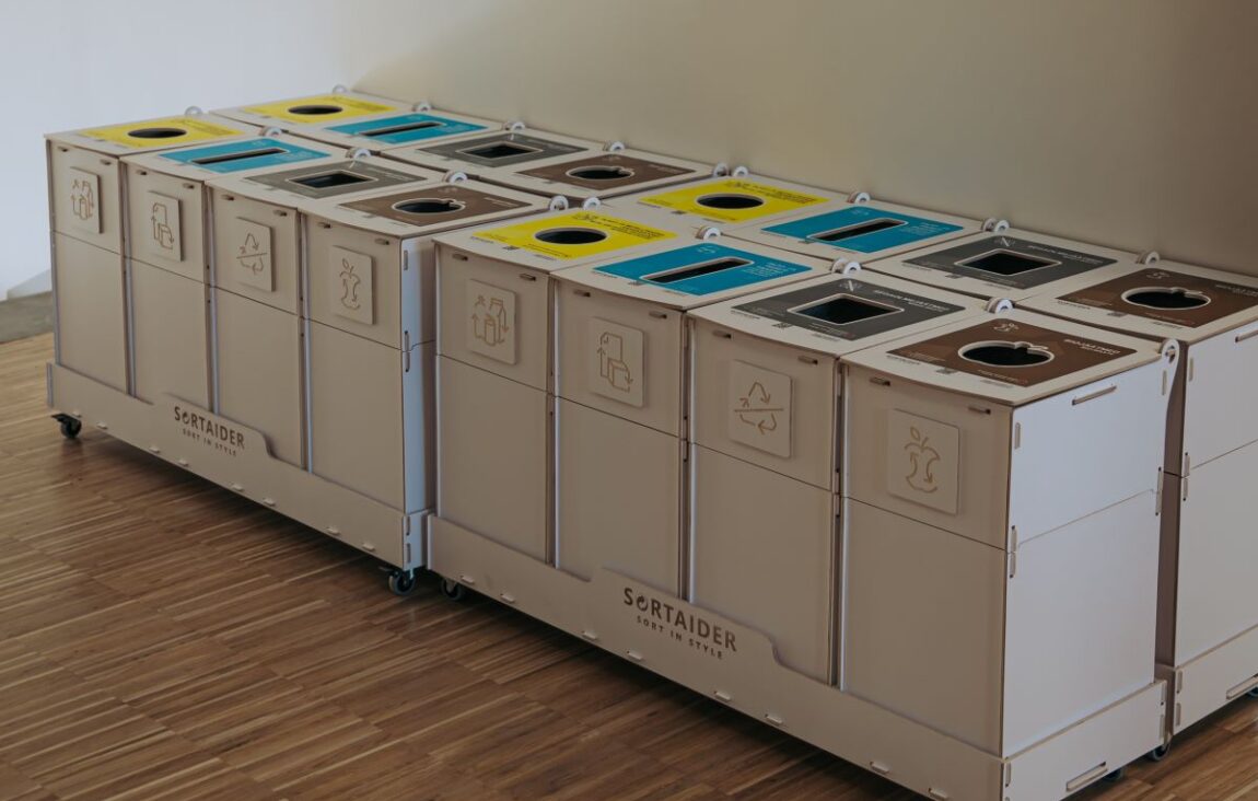 Recycling bins for quiet work areas placed discreetly to support focused work environments.