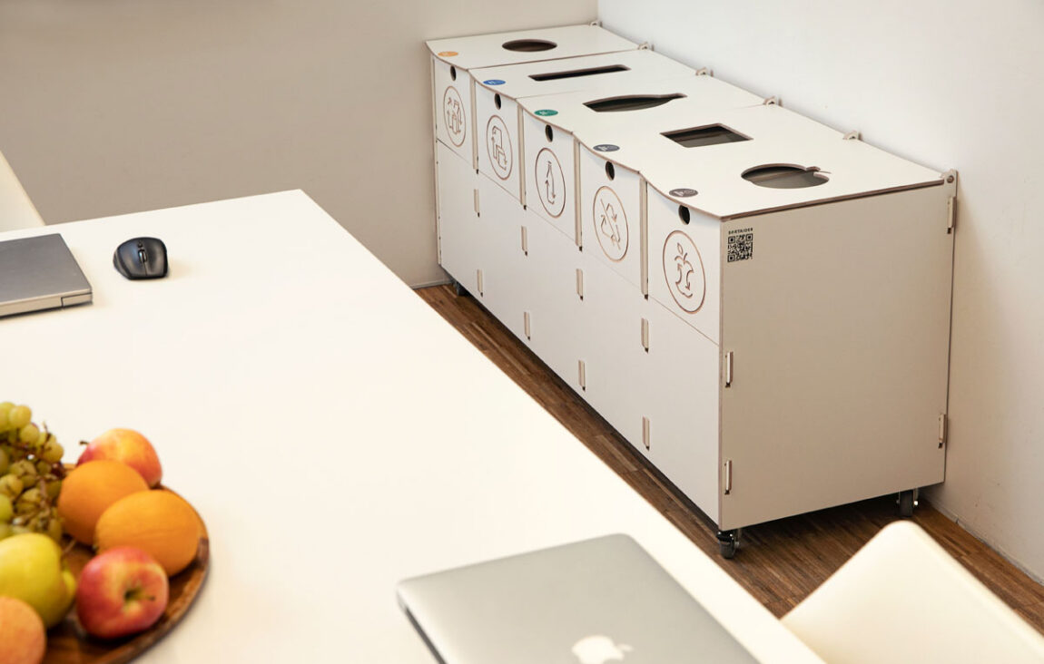 Waste bins for retail stores used in a back-of-house area to support quick and confident waste sorting.