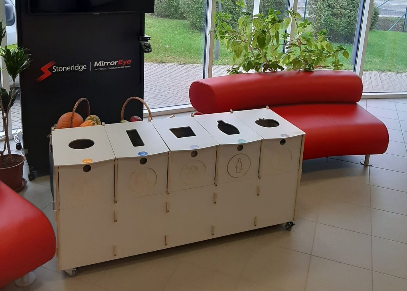 Recycling bins for mixed waste collection to support efficient trash removal.