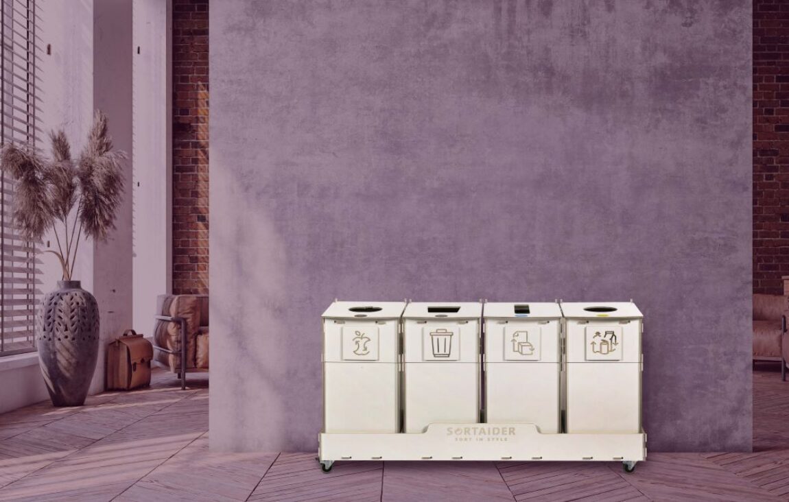Recycling bins at Tartu Näitused exhibition, used for sustainable waste management.