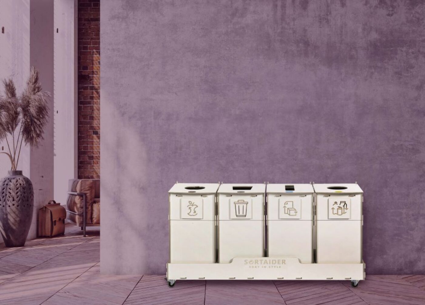 Recycling bins at Tartu Näitused exhibition, used for sustainable waste management.