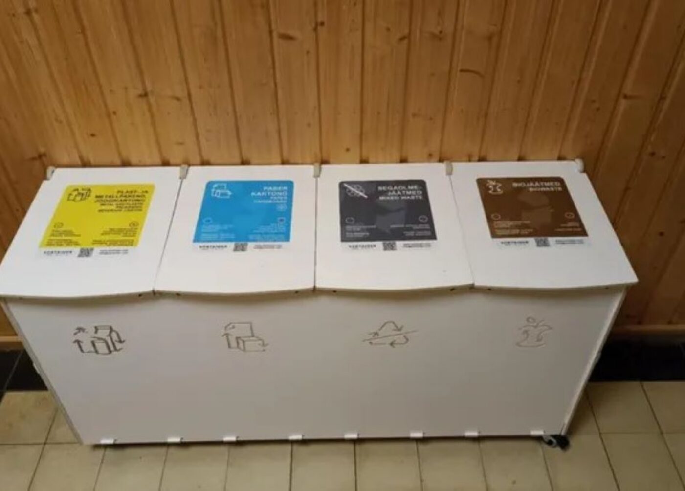 Recycling bins and waste sorting stations in educational settings, helping staff and students reduce landfill waste.